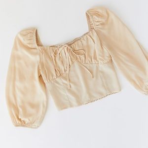 Urban Outfitters Beige Square Neck Peasant Top